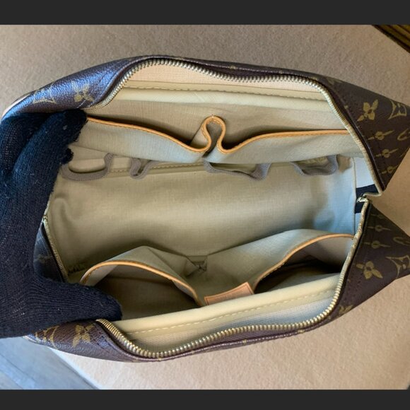 Louis Vuitton LV Logo Deauville HandBag Monogram Leather Brown Tote Purse EUC - Picture 13 of 15